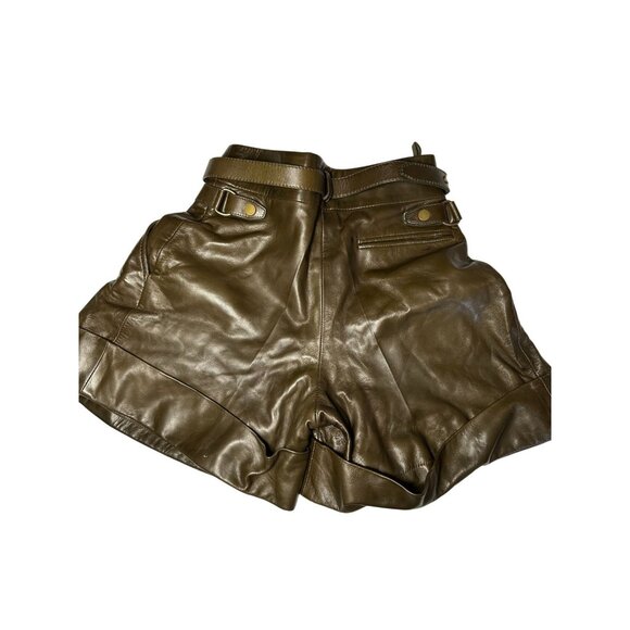 Belstaff Womens Size XS Leather Pleated Shorts With Belt In Brown - Picture 12 of 16
